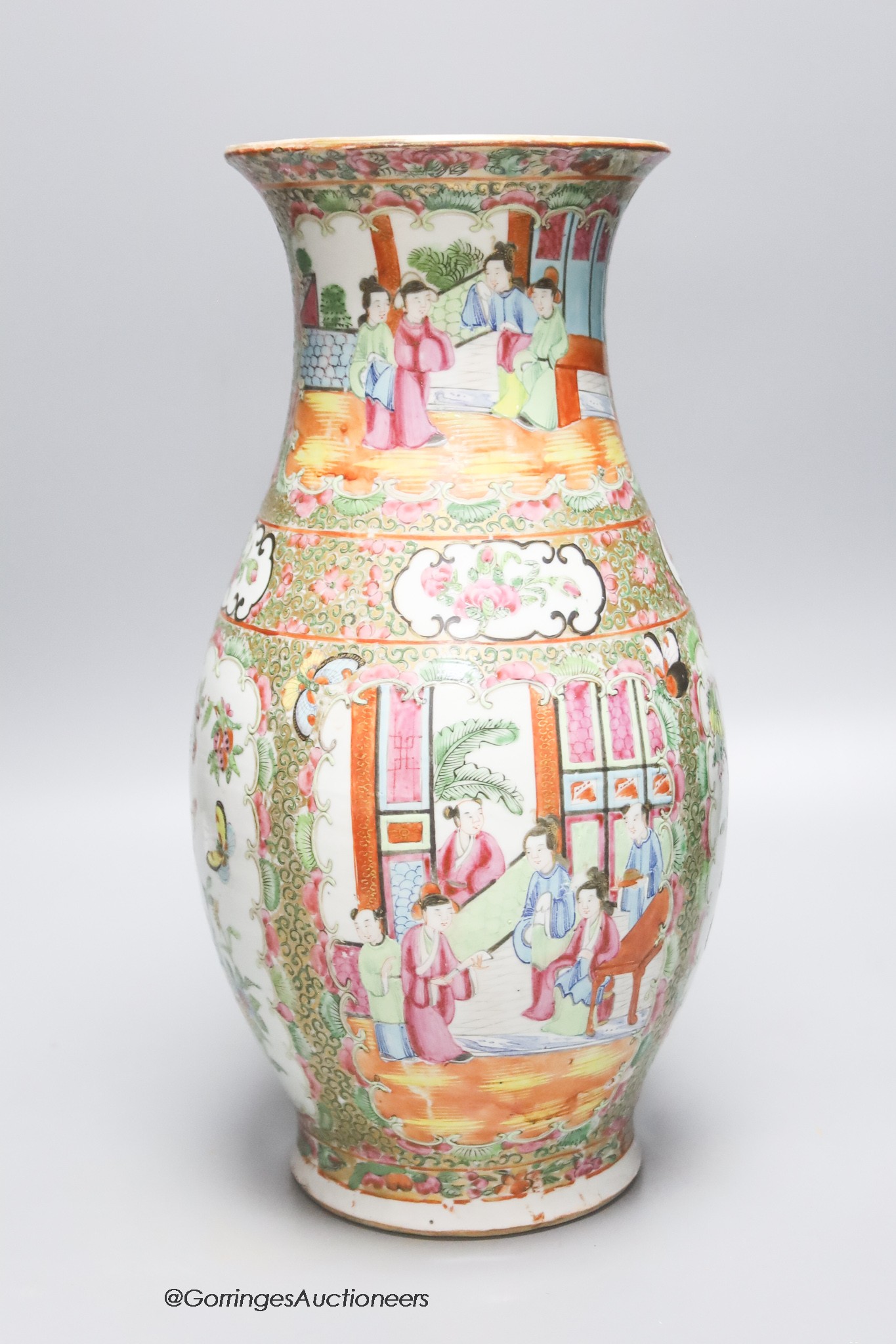 A large Chinese Cantonese baluster vase, 19th century, height 36cm